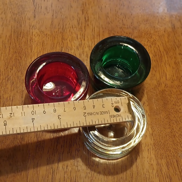Heavy Glass Holiday candle holders green/Red/White - Picture 4 of 5